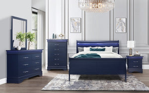 Sleigh Bedroom Set with LED Lights 8 pc - Blue