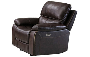 Power Recliner Set - 3 Piece with Genuine Leather Match - Brown