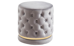 Velvet Fabric Ottoman with Gold Accent - Grey