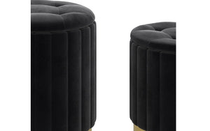 Velvet Fabric 3-piece Storage Ottoman Set with Stainless Steel Gold Base - Pink | Black