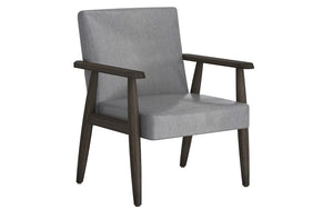 Accent Chair Leather with Solid Wood Legs - Grey