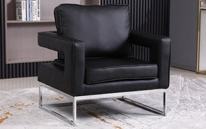 Accent Chair Leather with Stainless Steel Frame - Black