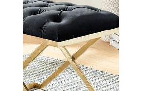 Velvet Fabric Bench with Stainless Steel Gold Legs - Ivory | Grey | Black