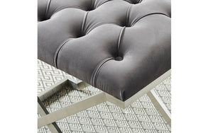 Velvet Fabric Bench with Stainless Steel Legs- Black | Ivory | Grey