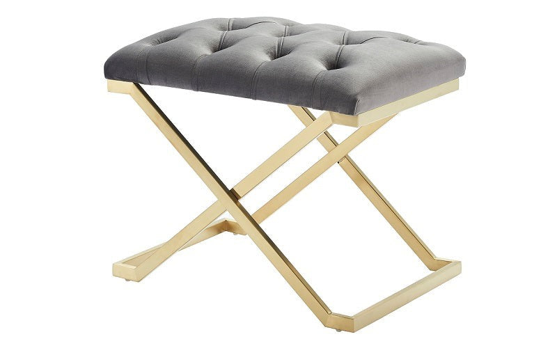Velvet Fabric Bench with Stainless Steel Gold Legs - Ivory | Grey | Black