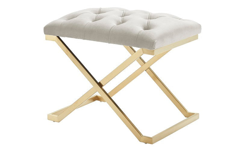 Velvet Fabric Bench with Stainless Steel Gold Legs - Ivory | Grey | Black