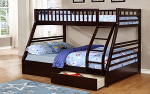 Bunk Bed - Twin over Double with 2 Drawers Solid Wood - Espresso