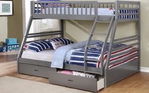 Bunk Bed - Twin over Double with 2 Drawers Solid Wood - Grey