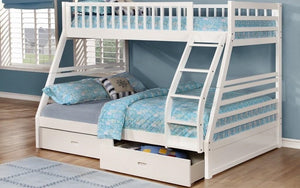 Bunk Bed - Twin over Double with 2 Drawers Solid Wood - White