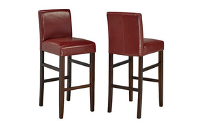 Bar Stool With Leather Seat & Wooden Legs - Dark Red - Set of 2 pc (24'' Counter Height)