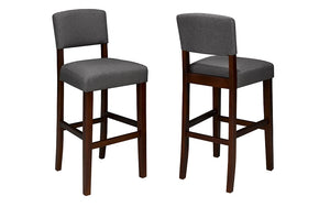 Bar Stool With Fabric Seat & Wooden Legs - Grey - Set of 2 pc (24'' Counter Height)