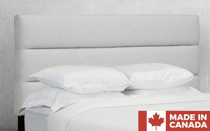 Headboard with Straight lines Tufted Fabric and Solid Platform Base - Off White (Made in Canada)