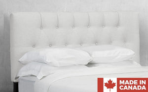 Headboard with Button Tufted Fabric and Solid Platform Base - Off White (Made in Canada)