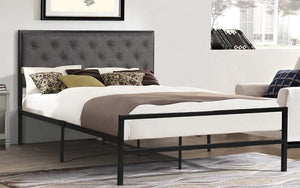 Platform Metal Bed with Fabric - Black & Grey