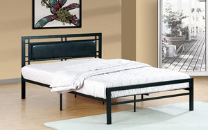 Platform Metal Bed with Leather - Black