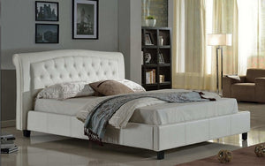 Platform Bed with Bonded Leather  - White