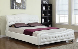Platform Bed Bonded Leather with Jewels - White