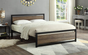 Platform Metal Bed with Wood Panels - Distressed Oak