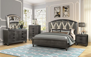 Bedroom Set with LED Light Accented Headboard 8 pc - Grey