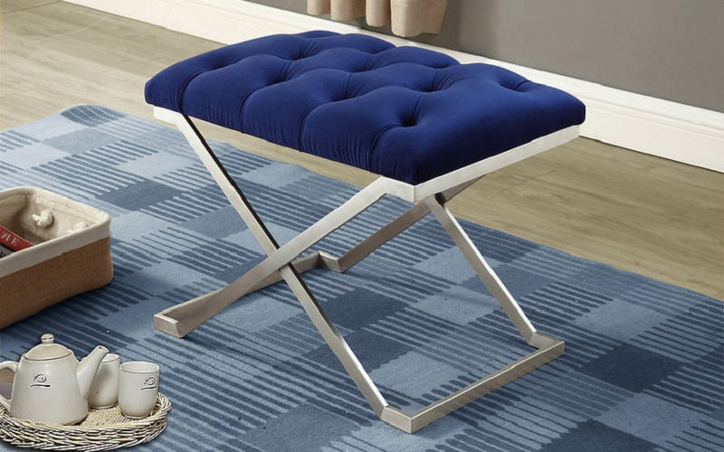 Velvet Fabric Bench with Stainless Steel Legs - Blue | Grey | Black