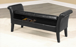 Leather Storage Bench with Wooden Legs - Black