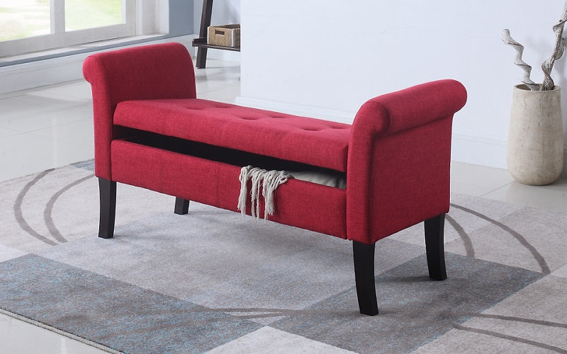 Fabric Storage Bench with Wooden Legs - Grey | Red