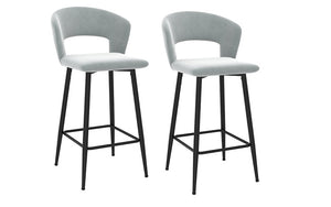 Bar Stool With Velvet Fabric & Metal Legs - Blue | Grey - Set of 2 pc (26'' Counter Height)