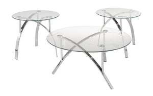 Coffee Table Set with Round Glass Top - 3 pc - Chrome