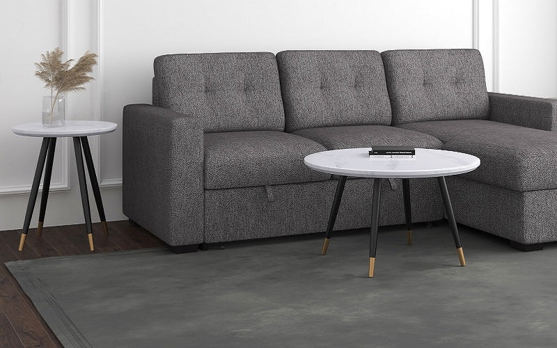 Coffee Table with Round Marble Top – White & Black