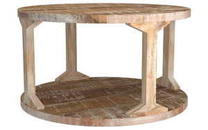 Coffee Table with Round Solid Wood - Distressed Natural