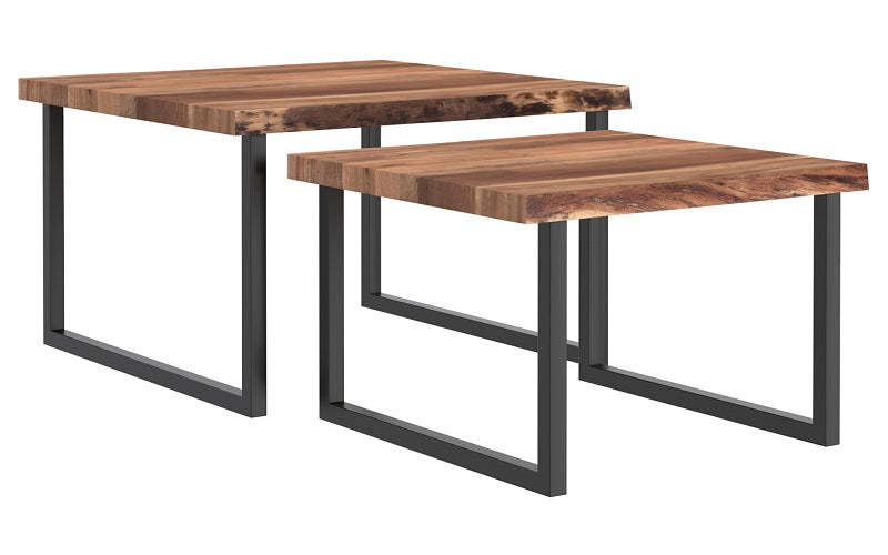 Coffee Nesting Table Set with Iron Leg – Natural & Black
