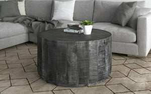 Coffee Table with Round Solid Wood - Distressed Grey