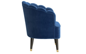Accent Chair Velvet Fabric with Shell-Shaped Back & Wood Legs - Blue