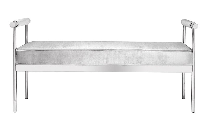Velvet Fabric Bench with Stainless Steel Legs - Grey