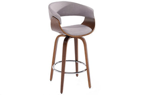 Bar Stool With Bent Wood Frame & 360° Swivel Seat - Beige | Grey (26'' Counter Height)