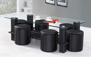 Coffee Table with 6 Stools - Black