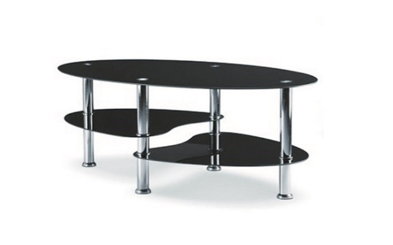 Coffee Table Set with Glass Top - 3 pc - Chrome | Black