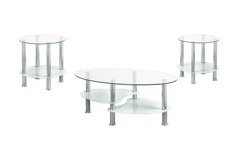 Coffee Table Set with Glass Top - 3 pc - Chrome | White