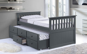 Trundle Bed with Drawers - Grey