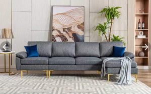 Woven Sectional Sofa with Reversible Chaise - Grey