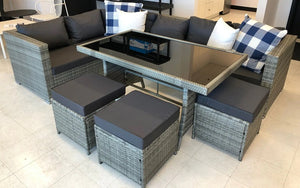 Outdoor Sectional Set with Table and Ottoman - 6 pc - Grey & Dark Grey
