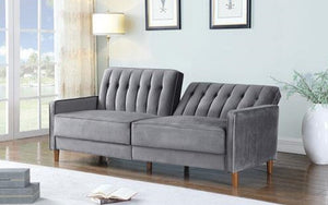 Velvet Fabric Sofa Bed - Grey