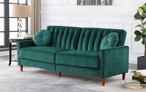 Velvet Fabric Sofa Bed - Green