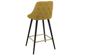 Bar Stool With Velvet Fabric & Gold Accent Footrest - Grey | Mustard - Set of 2 pc (26'' Counter Height)