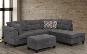 Fabric Sectional with Right Side Chaise and Ottoman - Grey