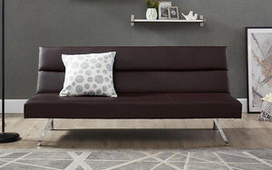Leather Sofa Bed with Chrome Legs - Brown