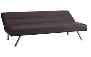 Leather Sofa Bed with Chrome Legs - Brown