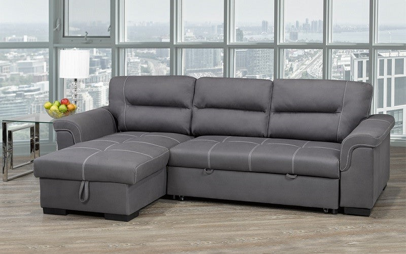 Air Suede Fabric Sectional Sofa Bed with Reversible Chaise - Grey