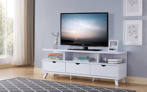 TV Stand with Shelf and Drawers - White