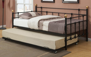 Day Bed with Metal and Twin Trundle - Black